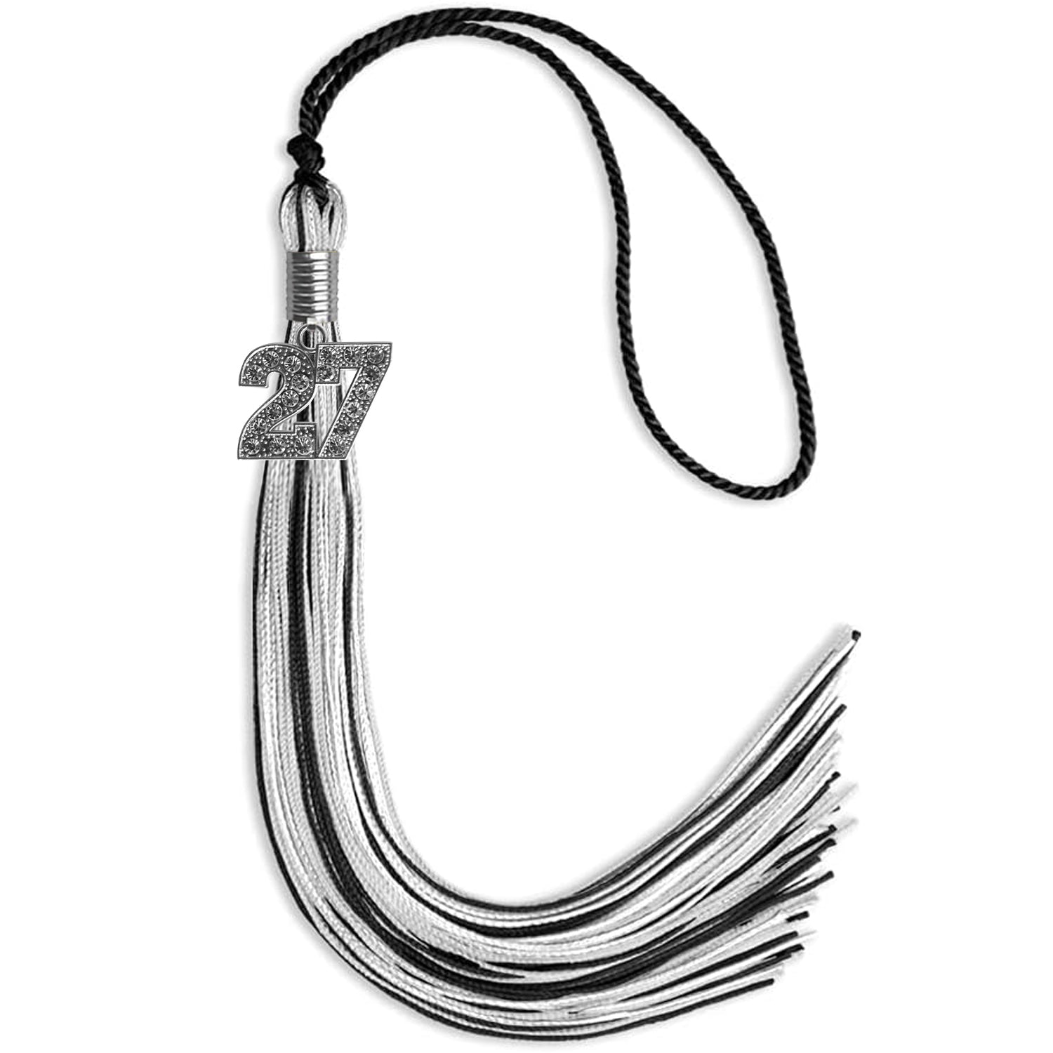 Black/Silver/White Mixed Color Graduation Tassel with Silver Date Drop - Endea Graduation