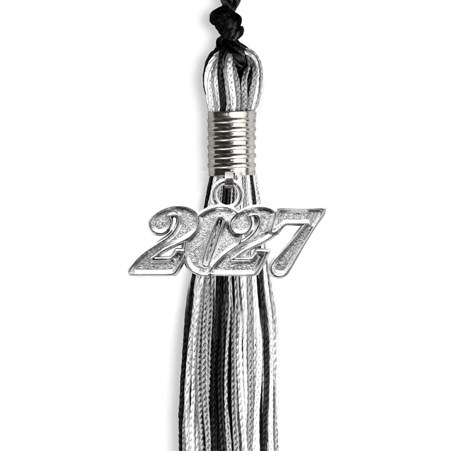 Black/Silver/White Mixed Color Graduation Tassel with Silver Date Drop - Endea Graduation