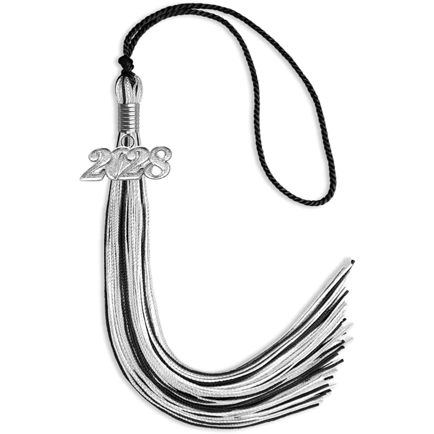 Black/Silver/White Mixed Color Graduation Tassel with Silver Date Drop - Endea Graduation