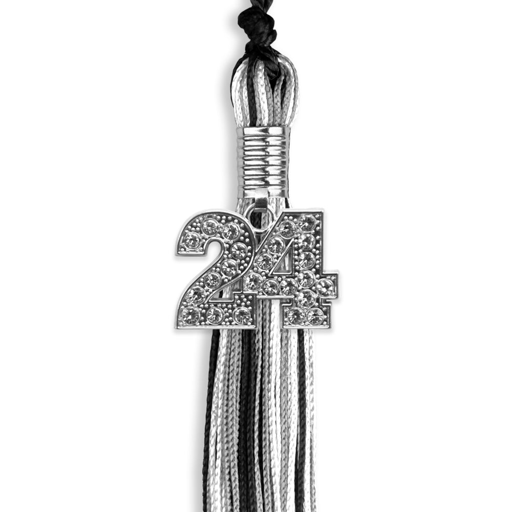 Black/Silver/White Mixed Color Graduation Tassel with Silver Date Drop - Endea Graduation