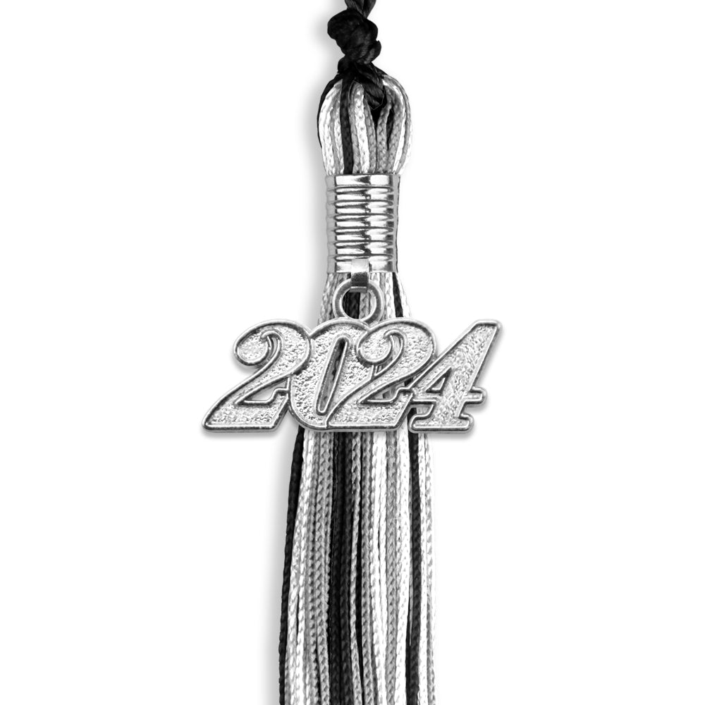 Black/Silver/White Mixed Color Graduation Tassel with Silver Date Drop - Endea Graduation