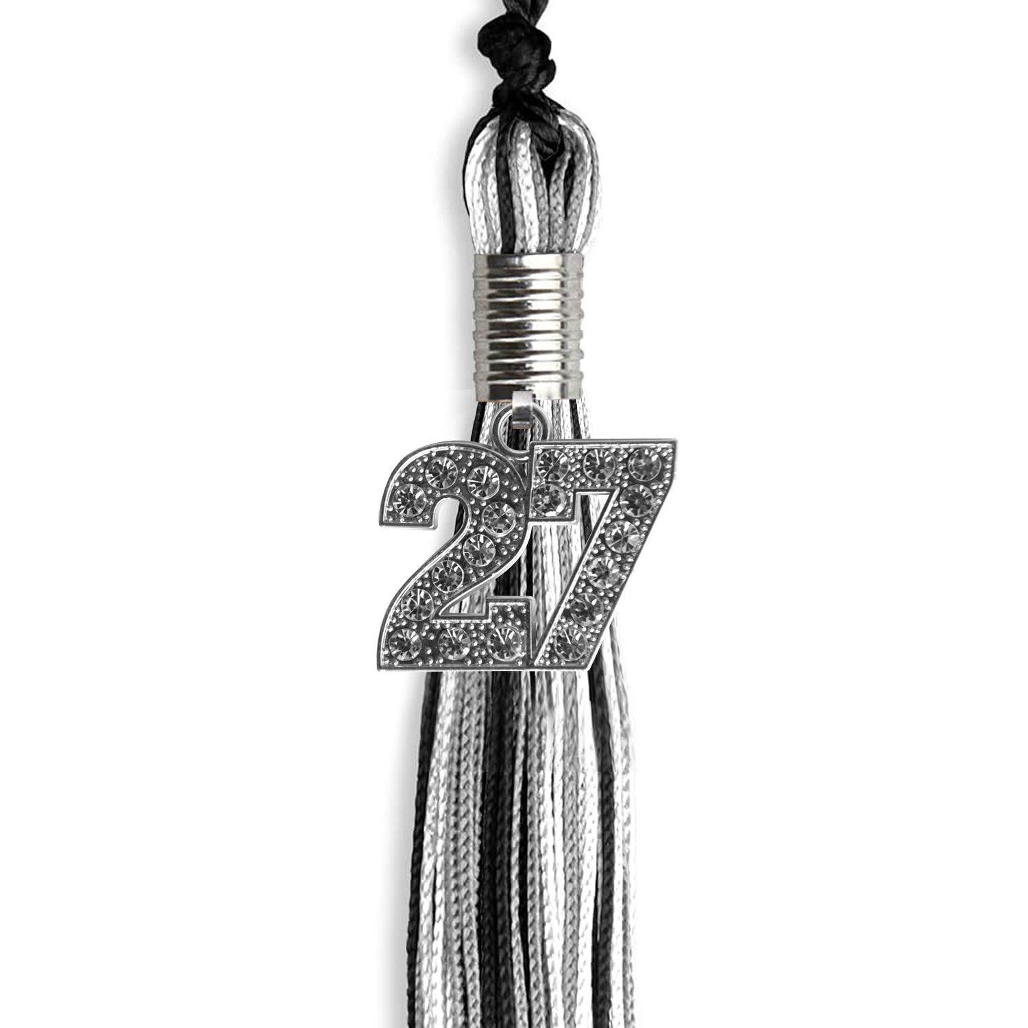 Black/Silver/White Mixed Color Graduation Tassel with Silver Date Drop - Endea Graduation