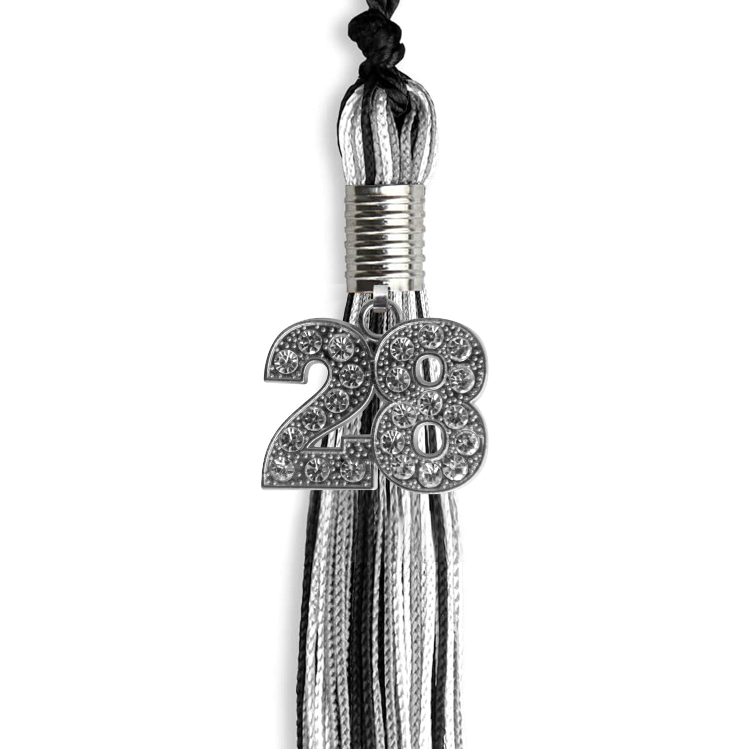 Black/Silver/White Mixed Color Graduation Tassel with Silver Date Drop - Endea Graduation