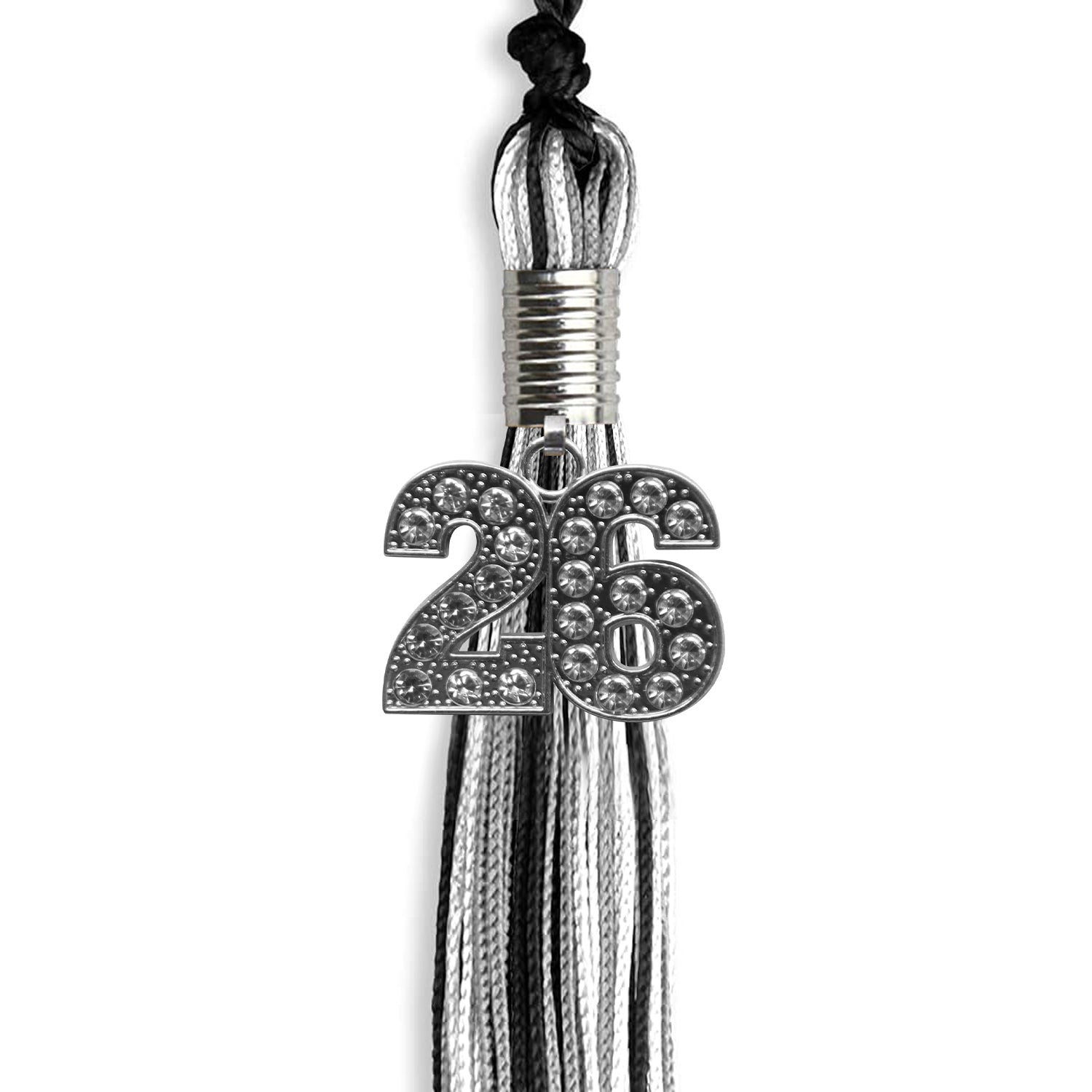 Black/Silver/White Mixed Color Graduation Tassel with Silver Date Drop - Endea Graduation