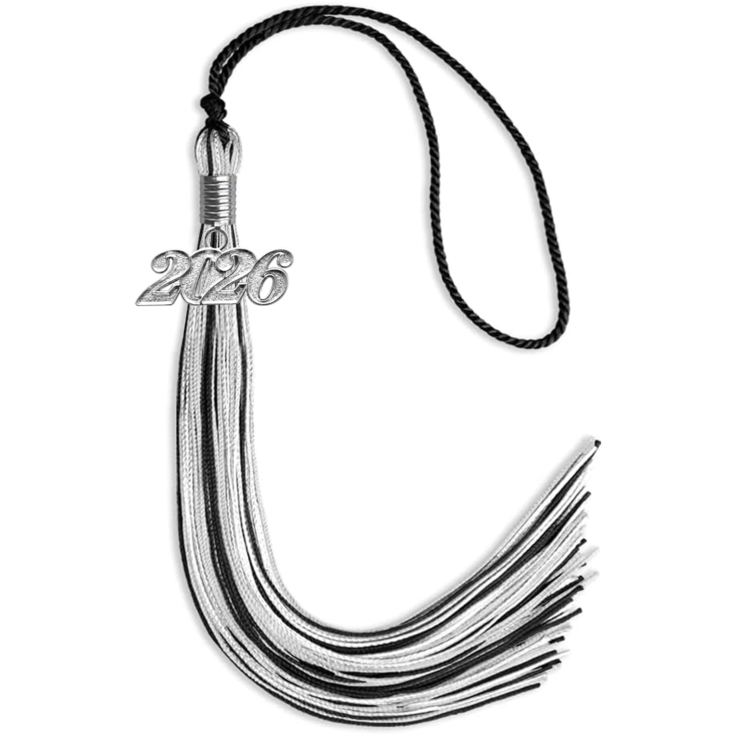 Black/Silver/White Mixed Color Graduation Tassel with Silver Date Drop - Endea Graduation