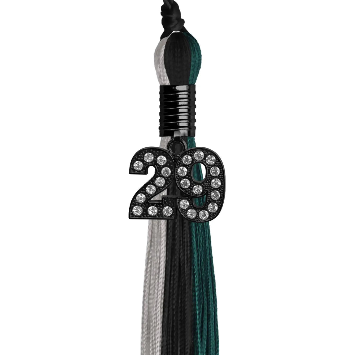 Black/Teal/Grey Graduation Tassel with Black Bling Charm - Endea Graduation