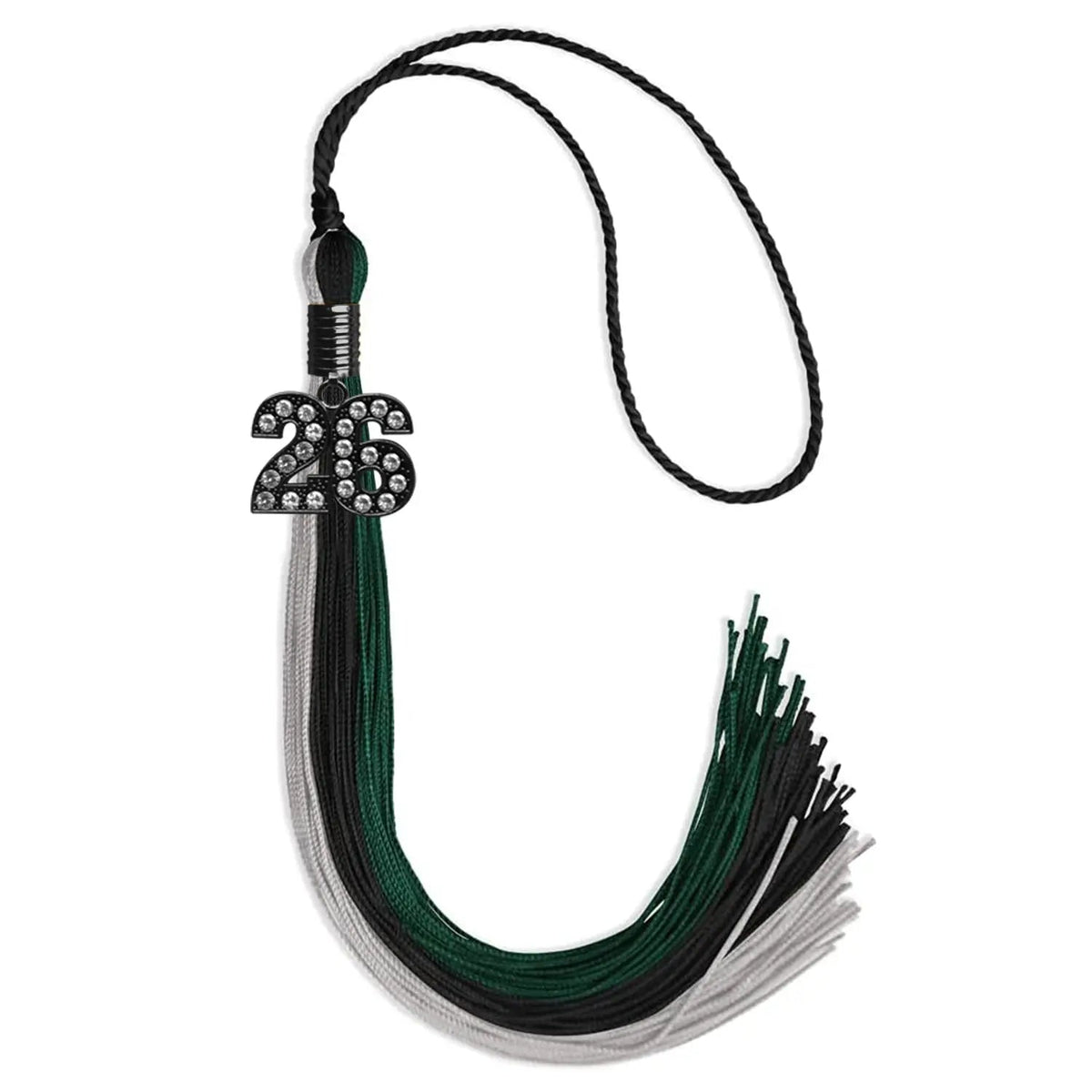 Black/Teal/Grey Graduation Tassel with Black Bling Charm - Endea Graduation