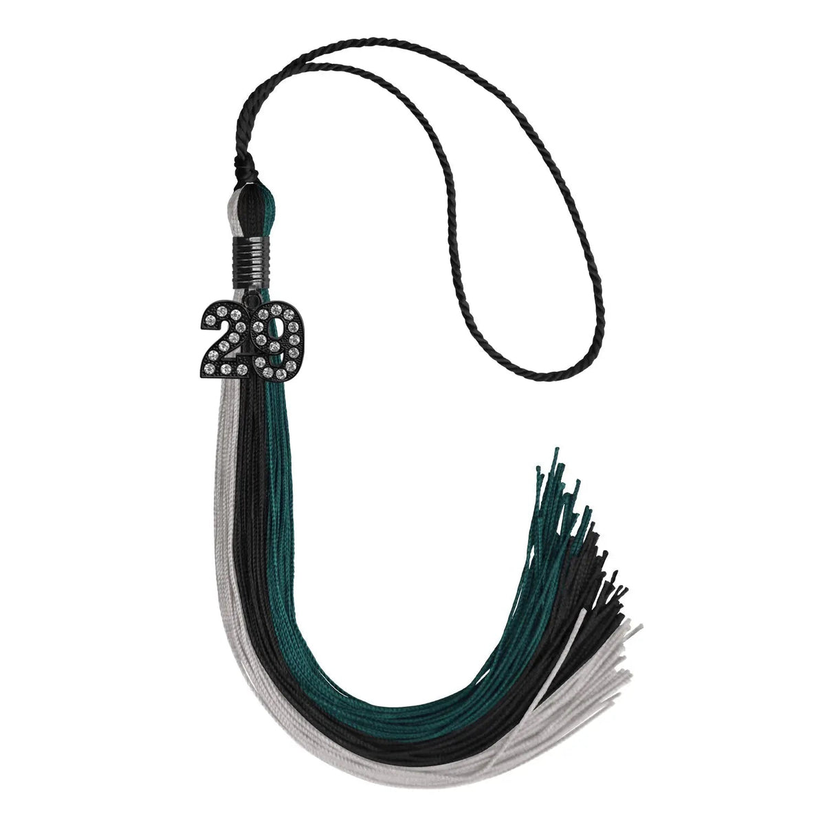 Black/Teal/Grey Graduation Tassel with Black Bling Charm - Endea Graduation