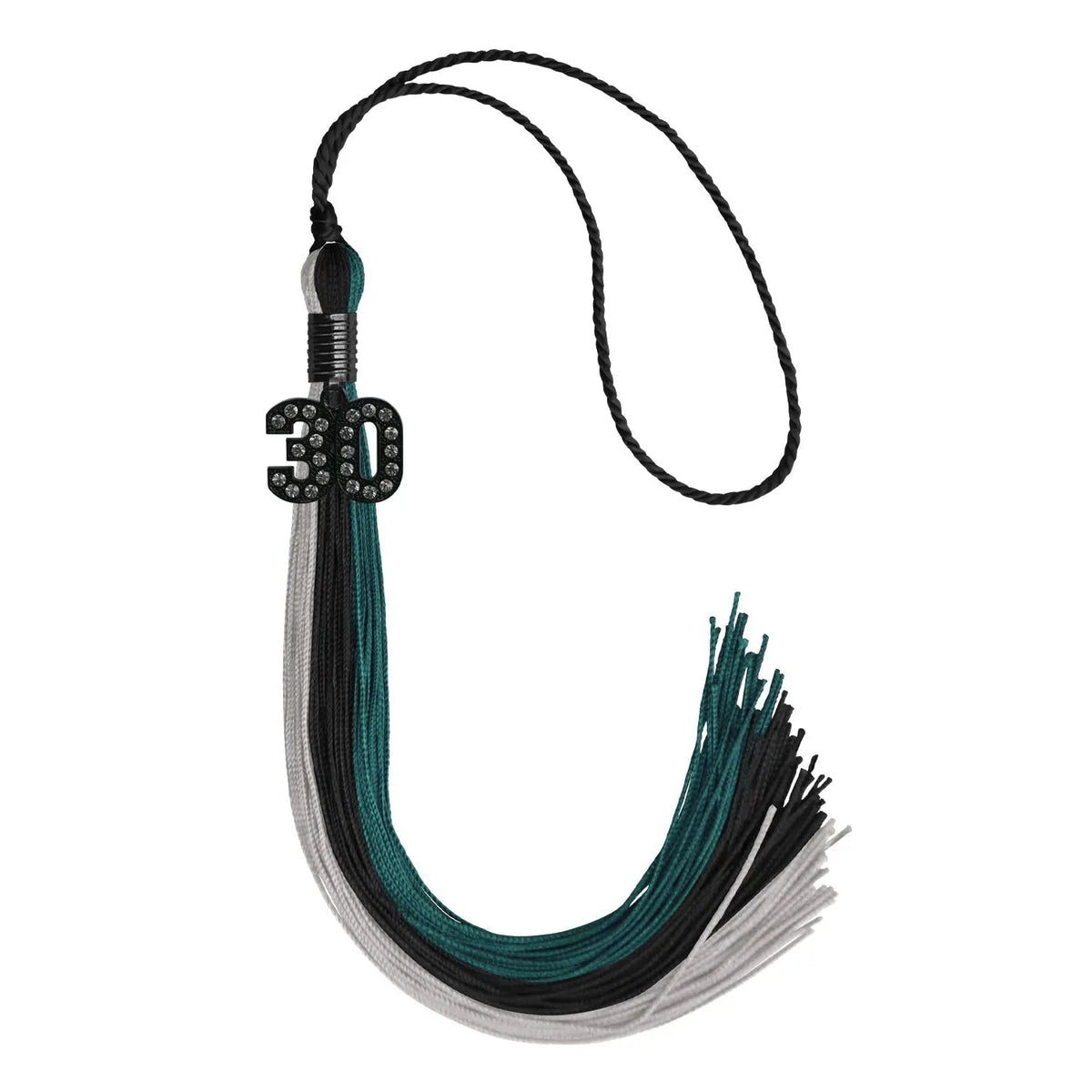 Black/Teal/Grey Graduation Tassel with Black Bling Charm - Endea Graduation