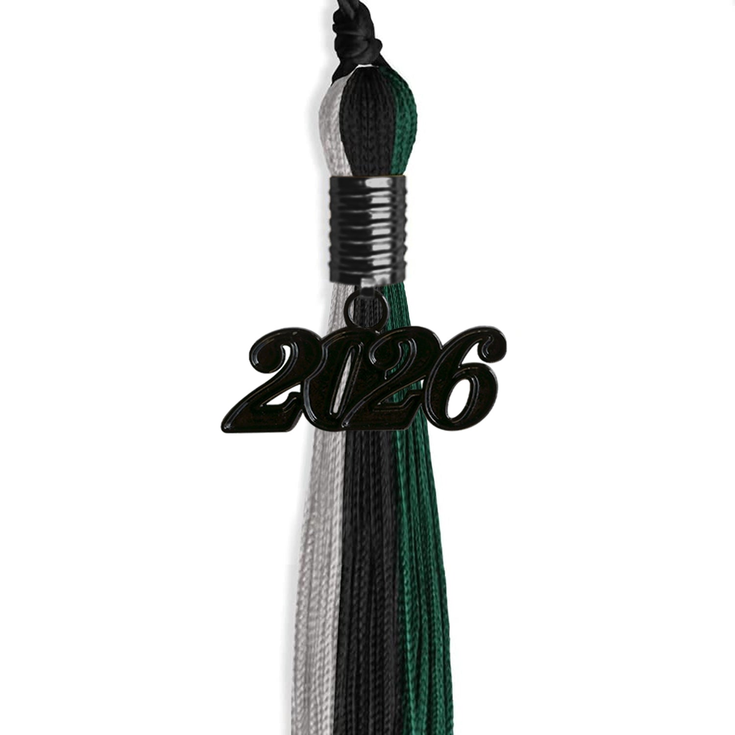 Black/Teal/Grey Graduation Tassel with Black Date Drop - Endea Graduation