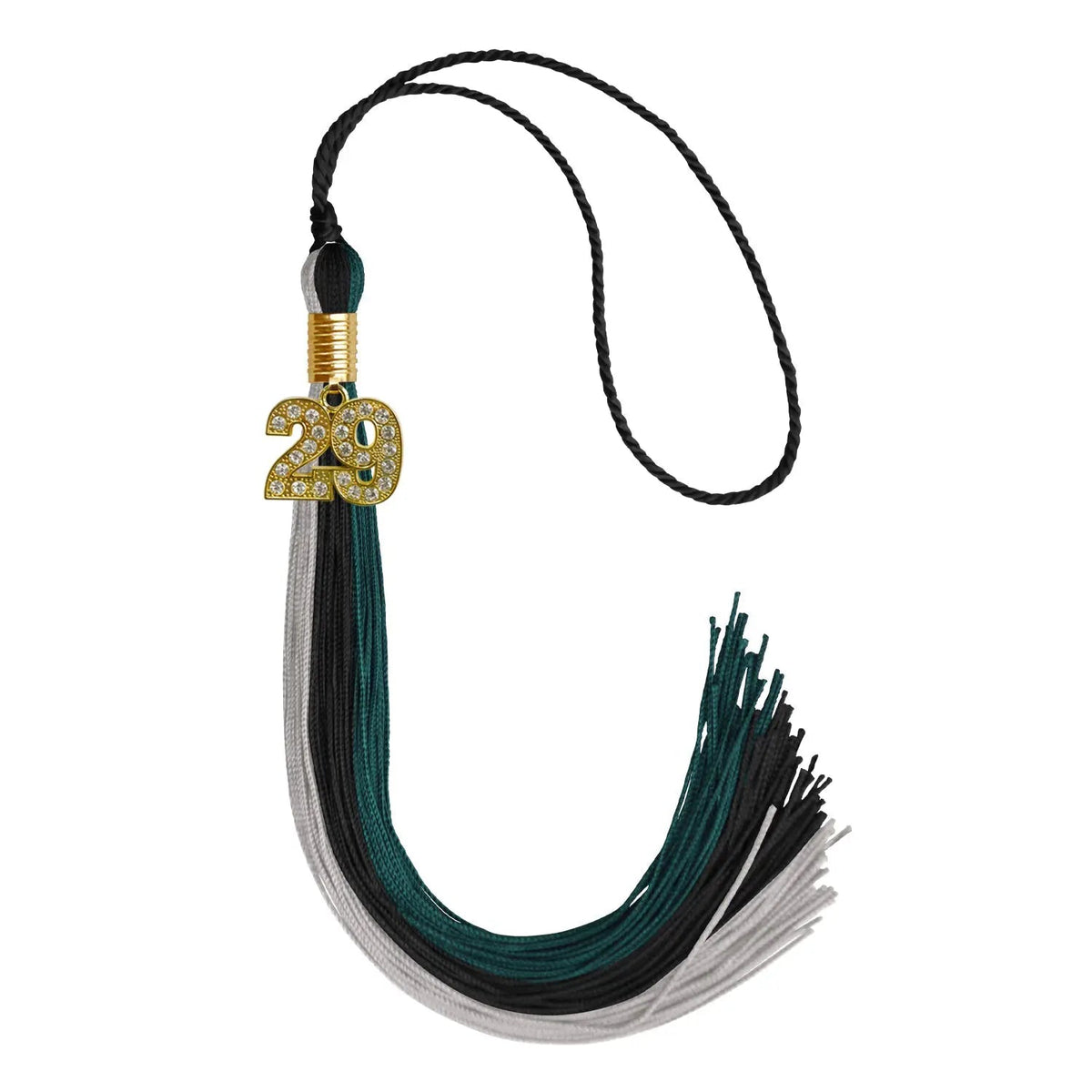 Black/Teal/Grey Graduation Tassel with Gold Bling Charm - Endea Graduation