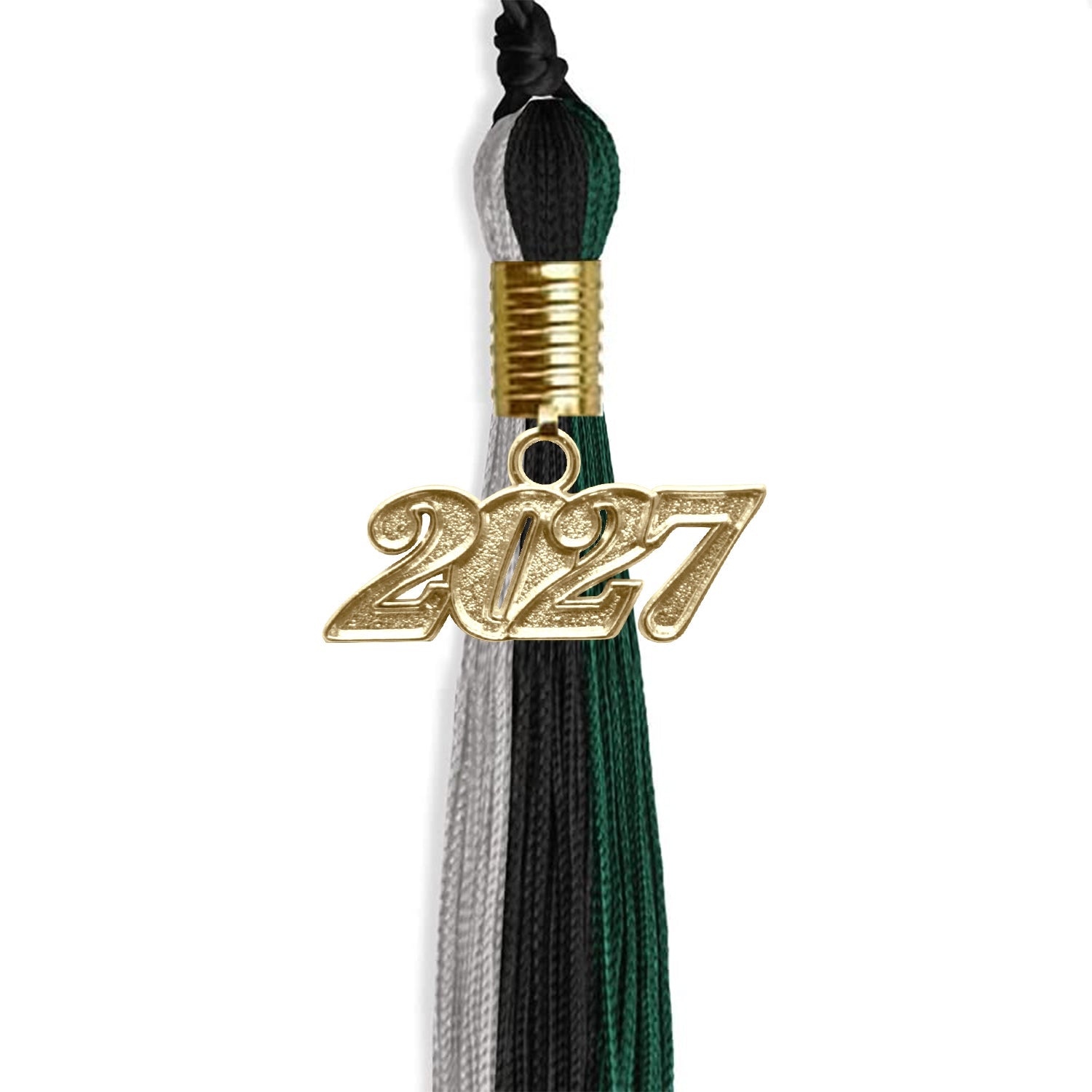 Black/Teal/Grey Graduation Tassel with Gold Date Drop - Endea Graduation