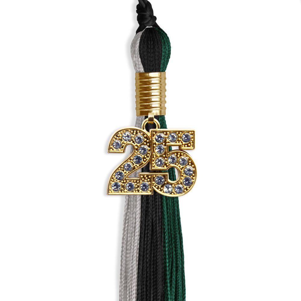 Black/Teal/Grey Graduation Tassel with Gold Date Drop - Endea Graduation