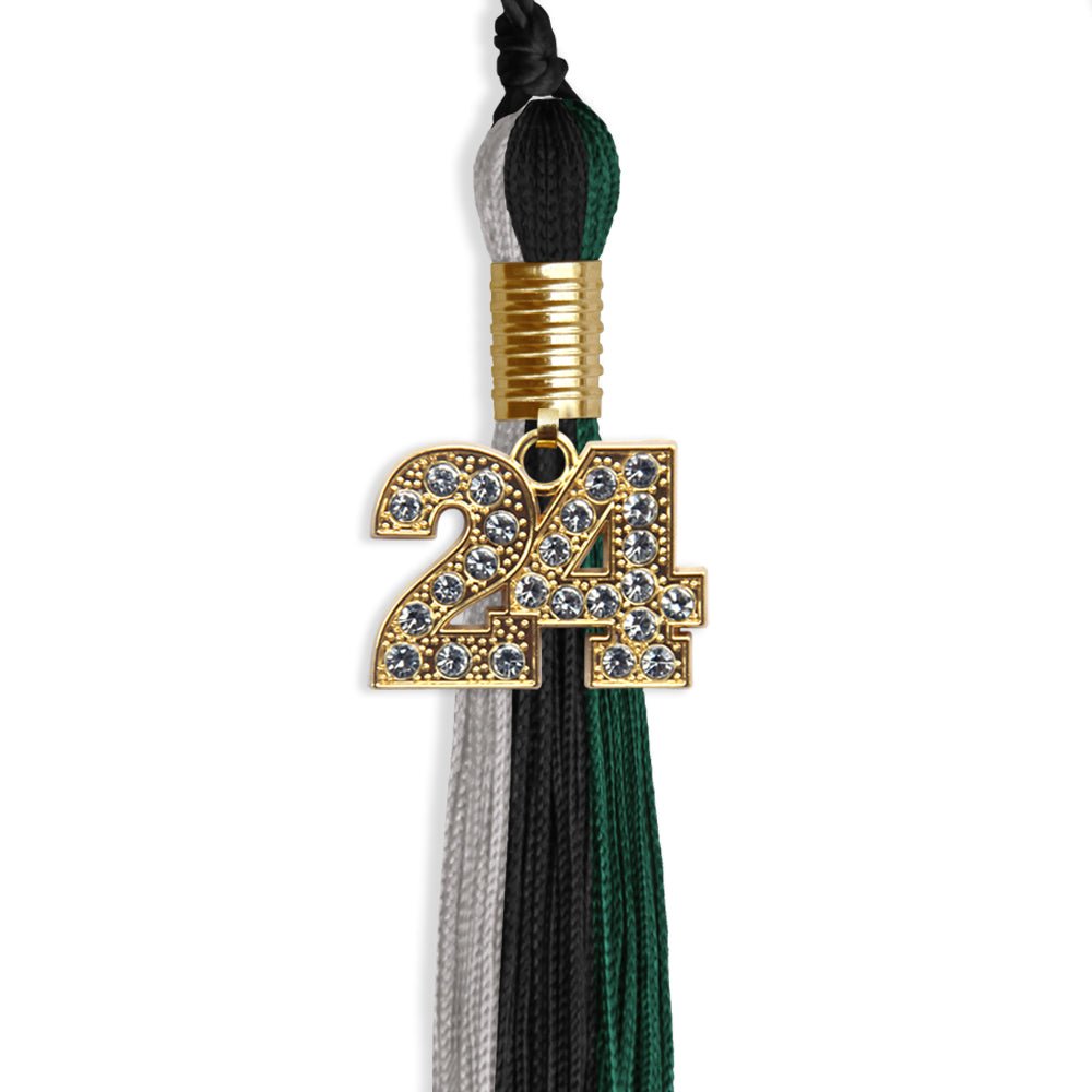 Black/Teal/Grey Graduation Tassel with Gold Date Drop - Endea Graduation