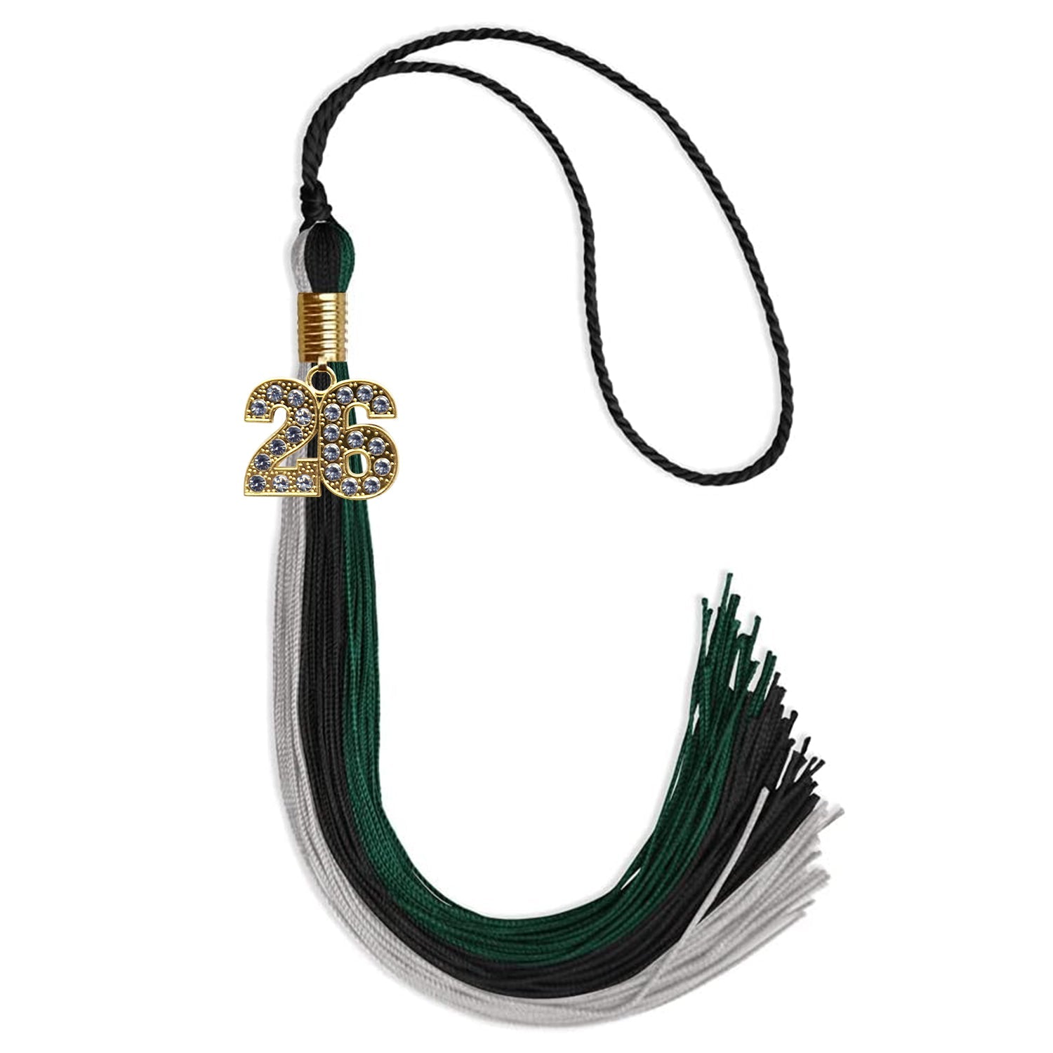 Black/Teal/Grey Graduation Tassel with Gold Date Drop - Endea Graduation