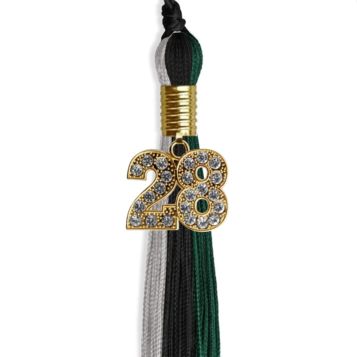 Black/Teal/Grey Graduation Tassel with Gold Date Drop - Endea Graduation