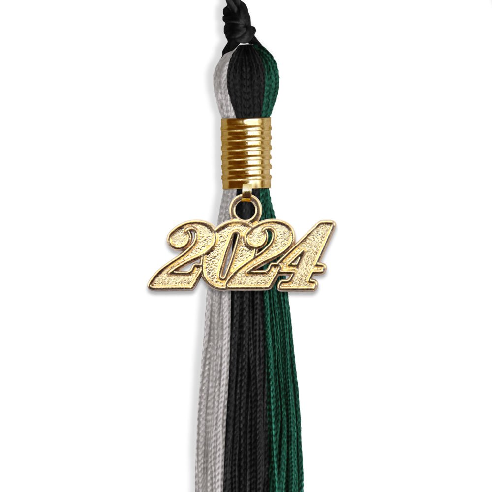 Black/Teal/Grey Graduation Tassel with Gold Date Drop - Endea Graduation