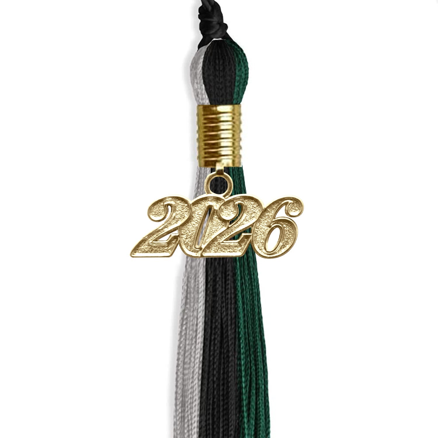 Black/Teal/Grey Graduation Tassel with Gold Date Drop - Endea Graduation