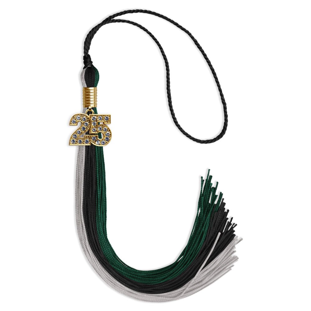 Black/Teal/Grey Graduation Tassel with Gold Date Drop - Endea Graduation