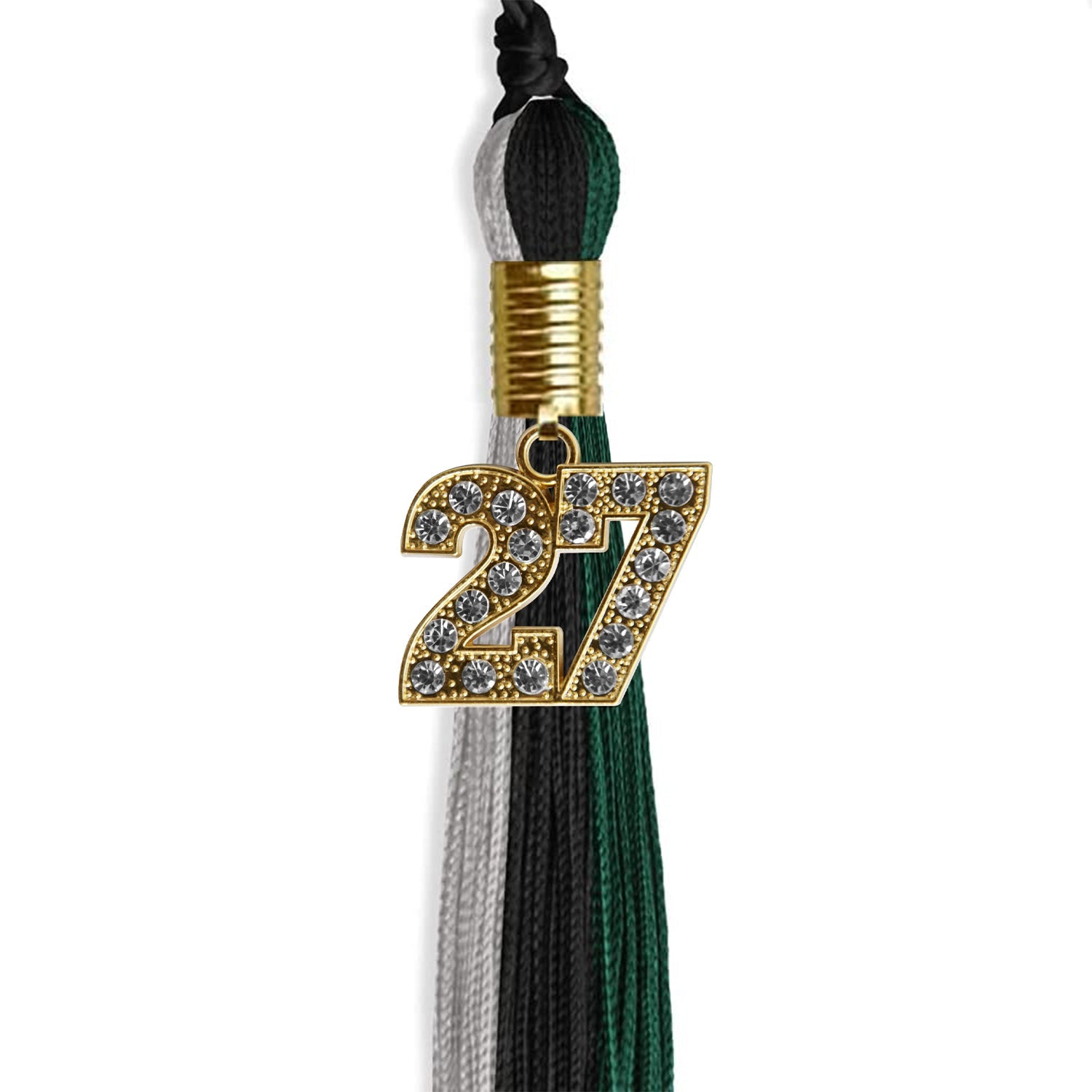 Black/Teal/Grey Graduation Tassel with Gold Date Drop - Endea Graduation