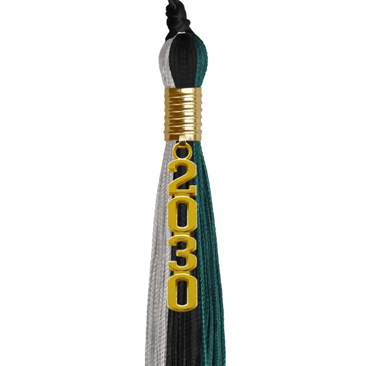 Black/Teal/Grey Graduation Tassel with Gold Stacked Date Drop - Endea Graduation