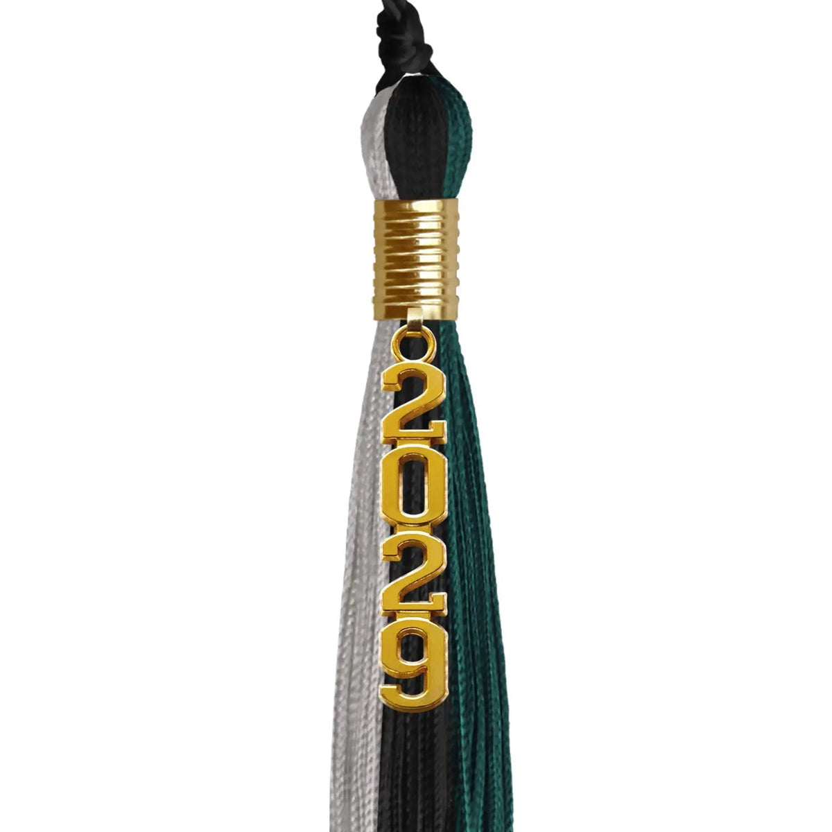 Black/Teal/Grey Graduation Tassel with Gold Stacked Date Drop - Endea Graduation
