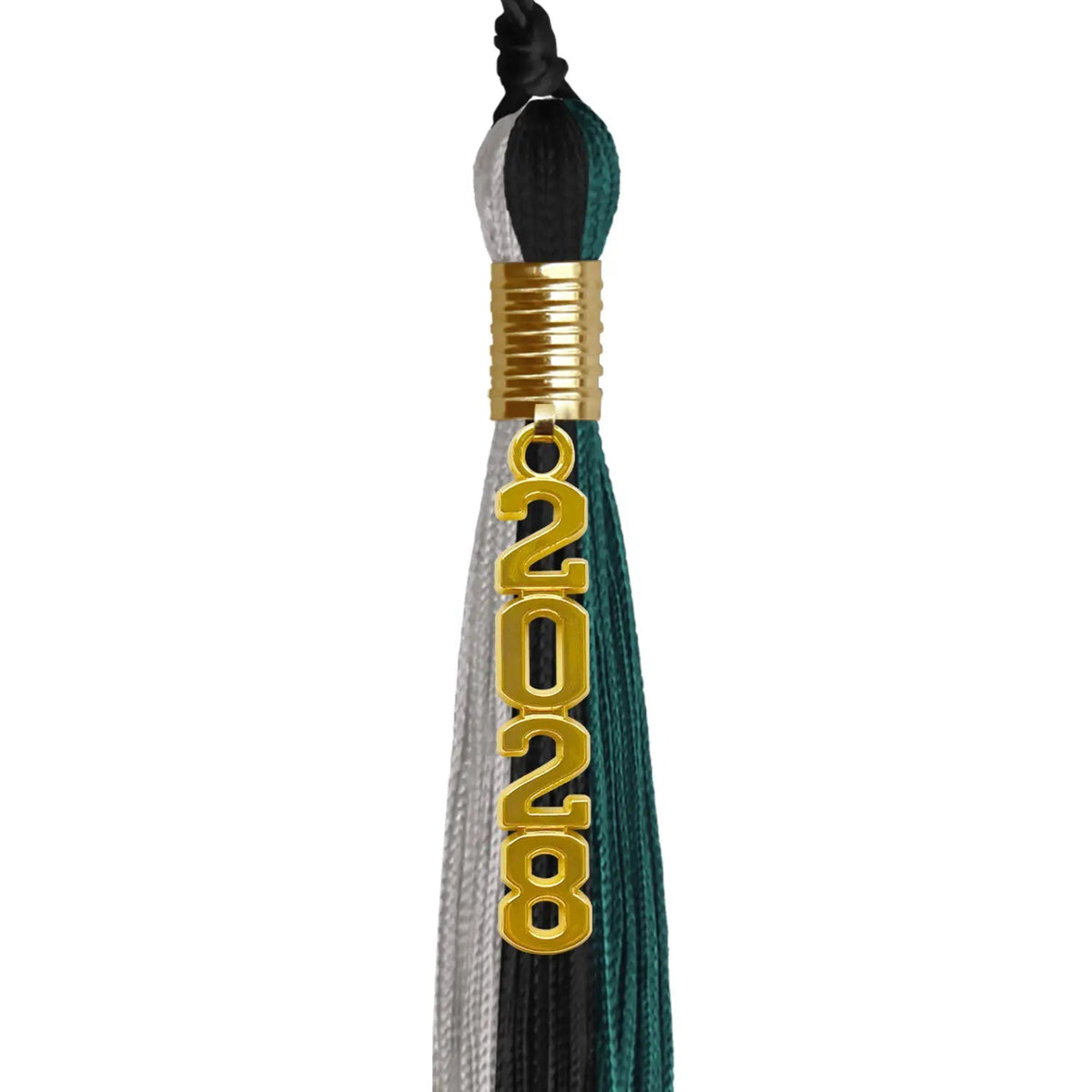 Black/Teal/Grey Graduation Tassel with Gold Stacked Date Drop - Endea Graduation