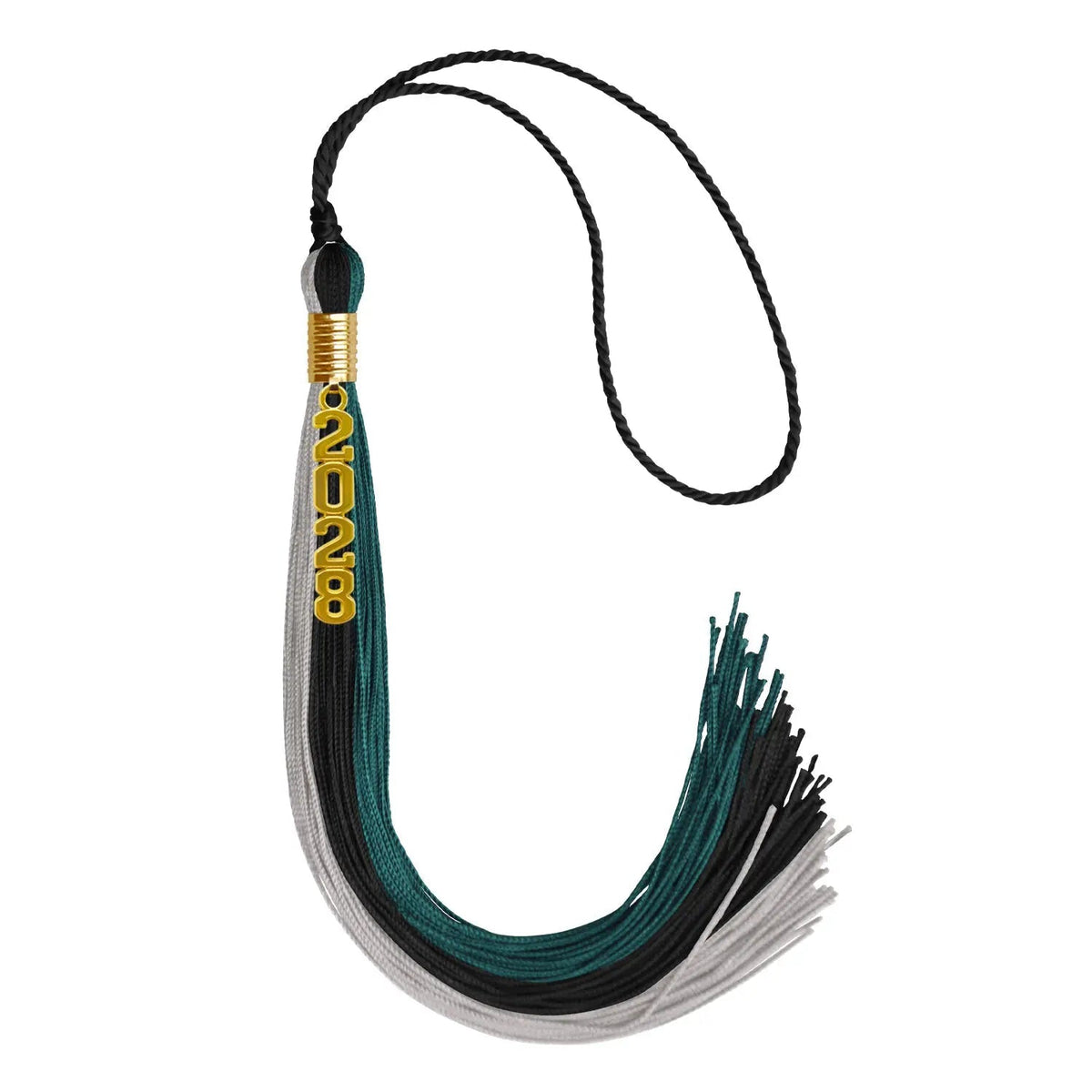 Black/Teal/Grey Graduation Tassel with Gold Stacked Date Drop - Endea Graduation