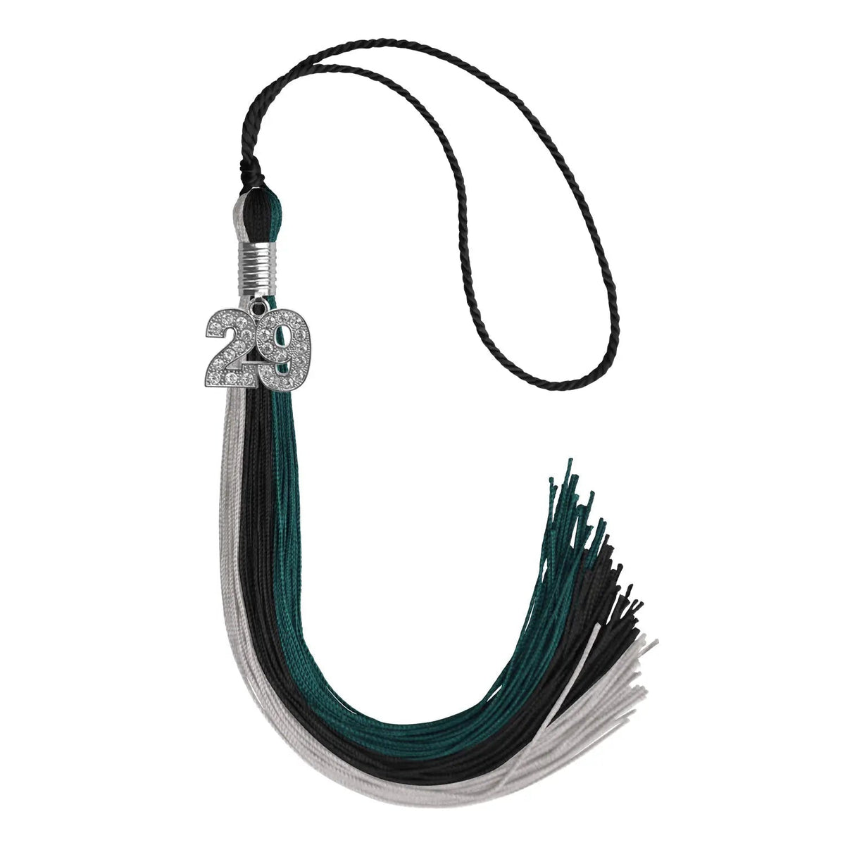 Black/Teal/Grey Graduation Tassel with Silver Bling Charm - Endea Graduation