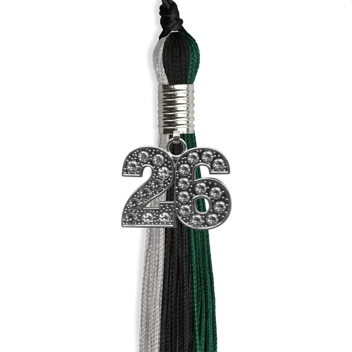 Black/Teal/Grey Graduation Tassel with Silver Bling Charm - Endea Graduation