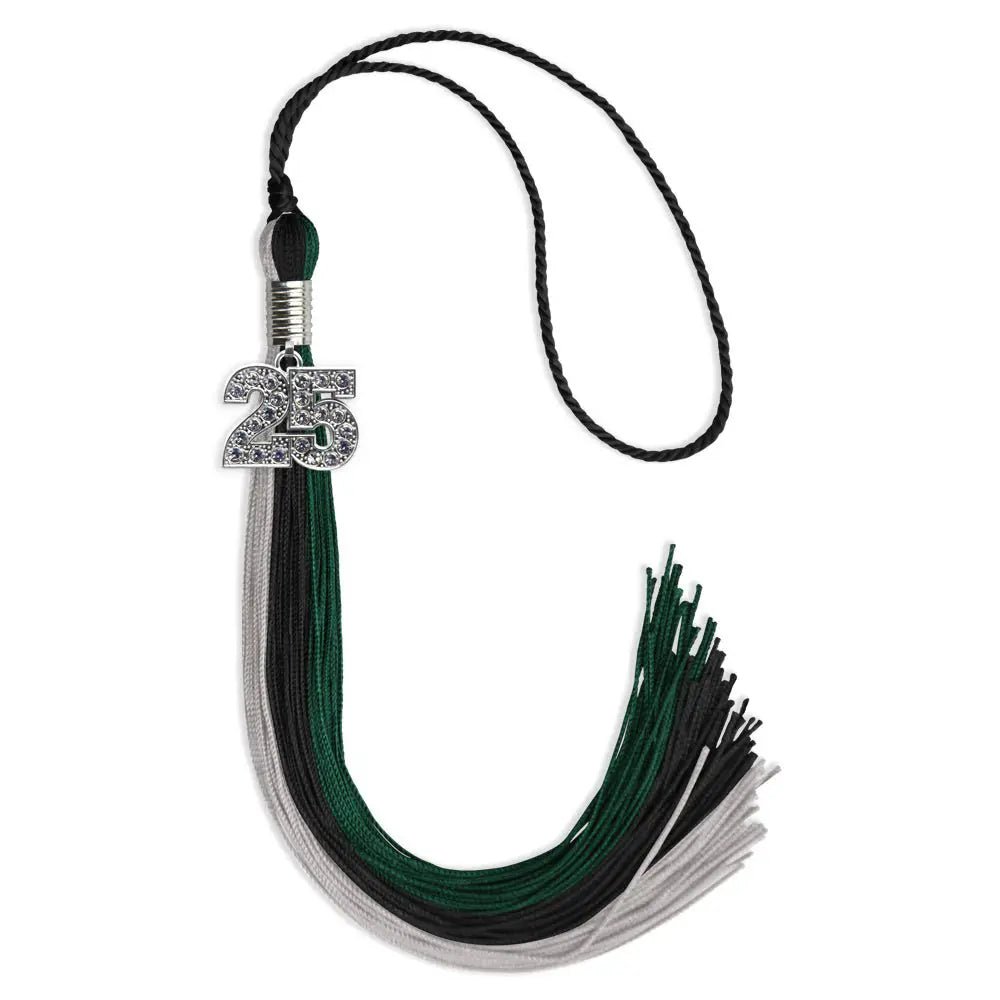 Black/Teal/Grey Graduation Tassel with Silver Bling Charm - Endea Graduation