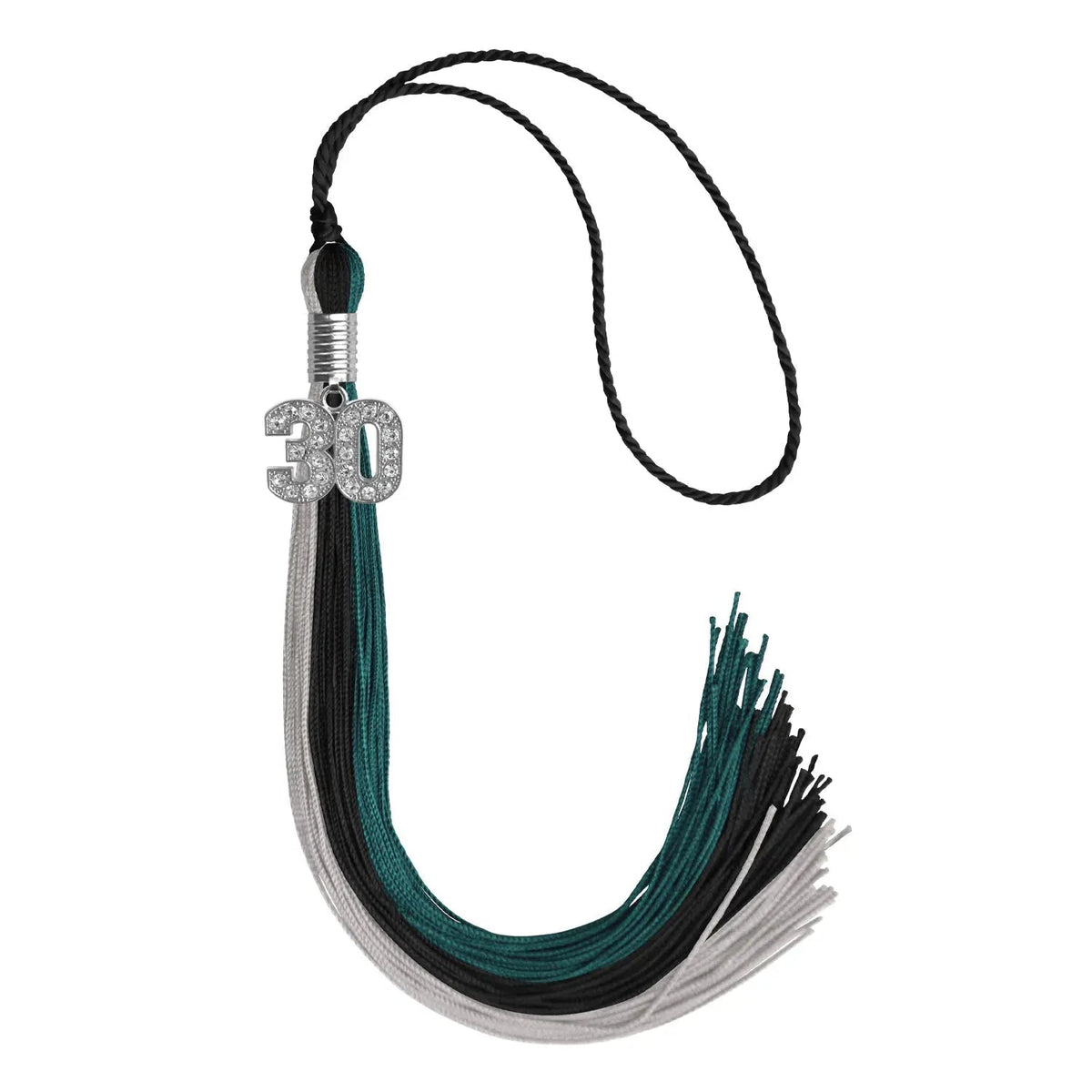 Black/Teal/Grey Graduation Tassel with Silver Bling Charm - Endea Graduation