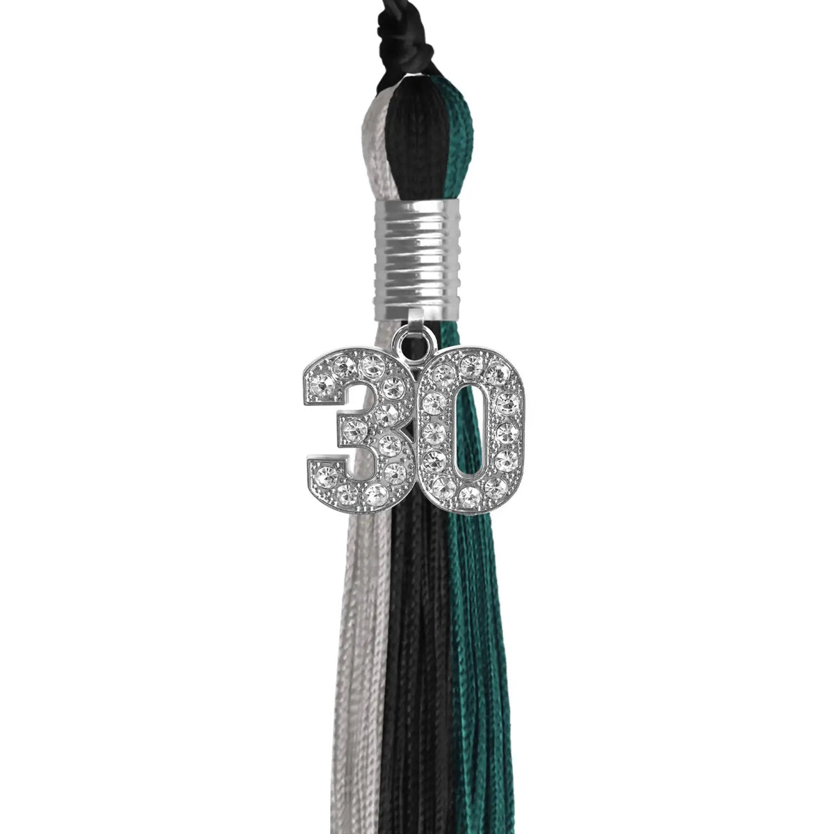 Black/Teal/Grey Graduation Tassel with Silver Bling Charm - Endea Graduation