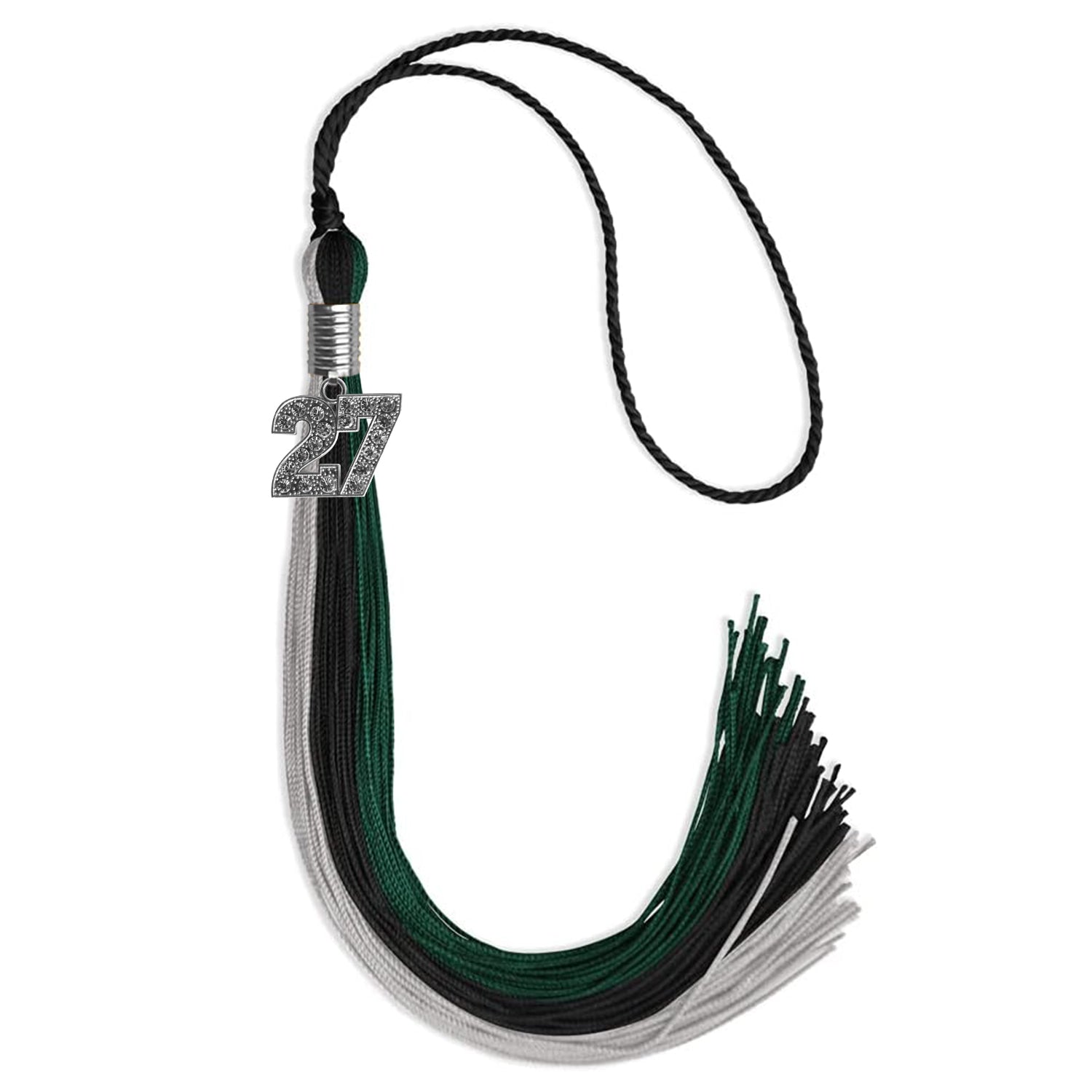 Black/Teal/Grey Graduation Tassel with Silver Date Drop - Endea Graduation