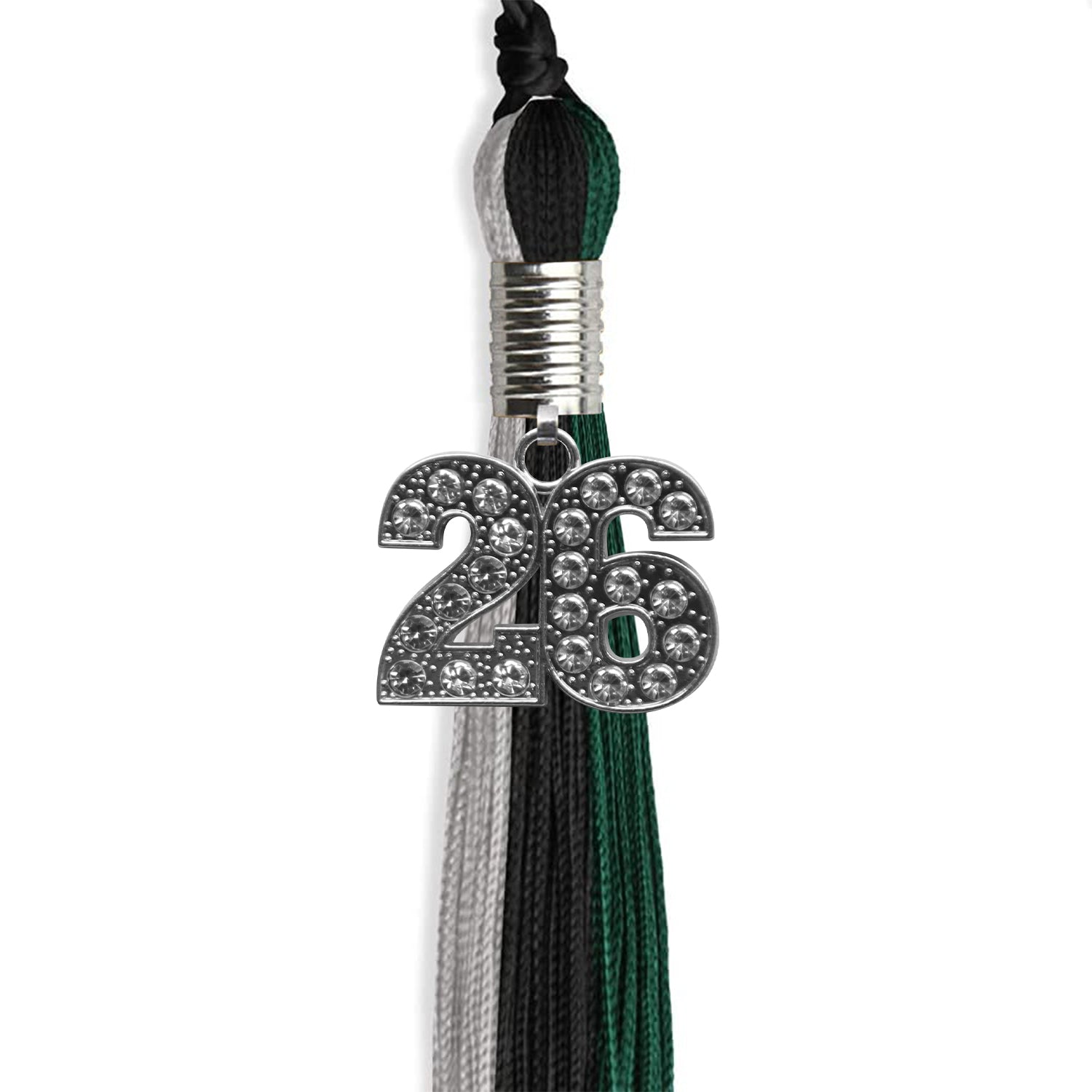 Black/Teal/Grey Graduation Tassel with Silver Date Drop - Endea Graduation