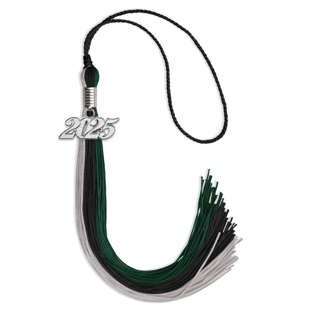 Black/Teal/Grey Graduation Tassel with Silver Date Drop - Endea Graduation