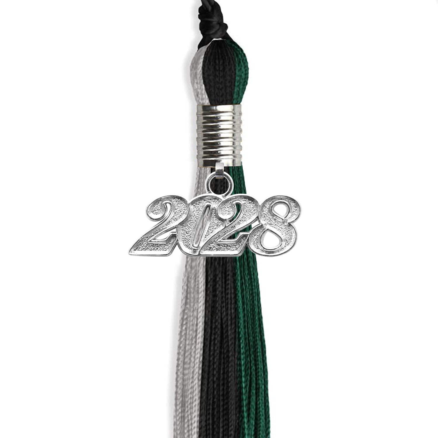 Black/Teal/Grey Graduation Tassel with Silver Date Drop - Endea Graduation