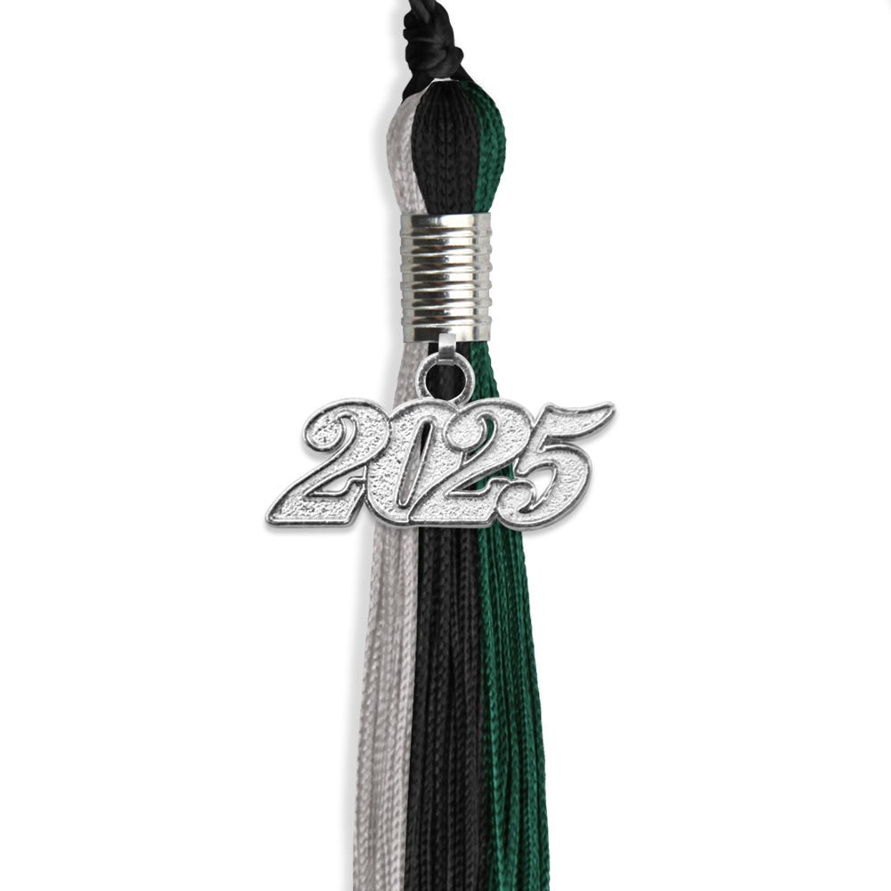 Black/Teal/Grey Graduation Tassel with Silver Date Drop - Endea Graduation