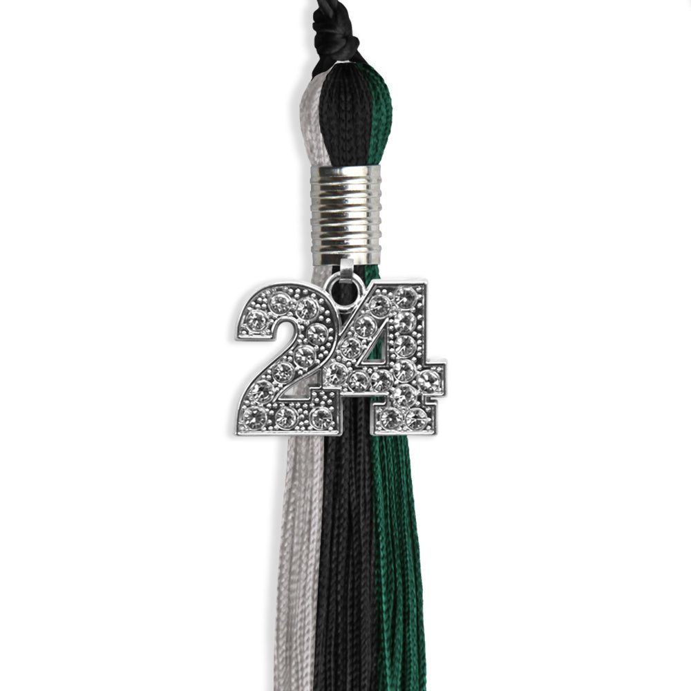 Black/Teal/Grey Graduation Tassel with Silver Date Drop - Endea Graduation