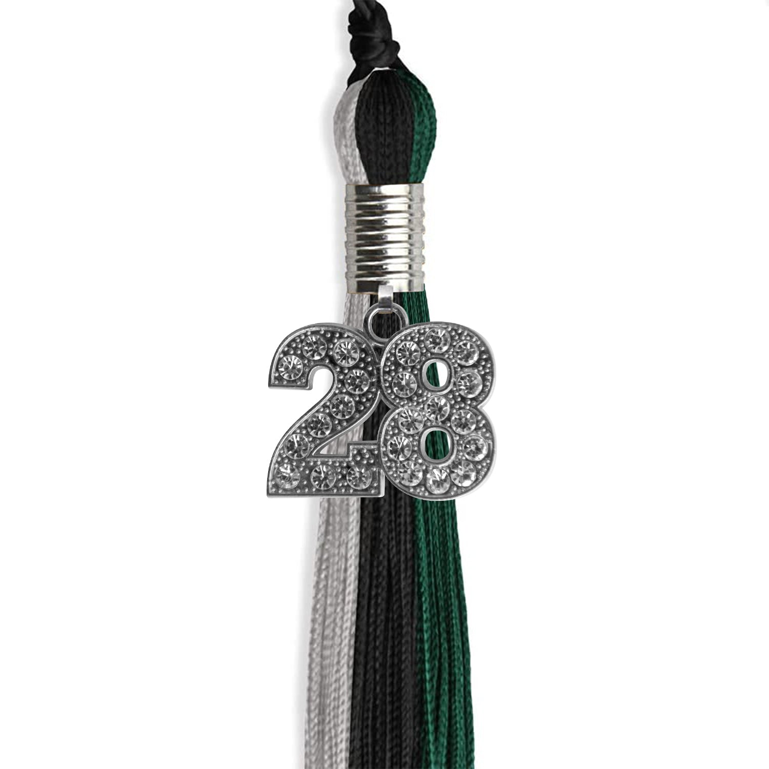 Black/Teal/Grey Graduation Tassel with Silver Date Drop - Endea Graduation