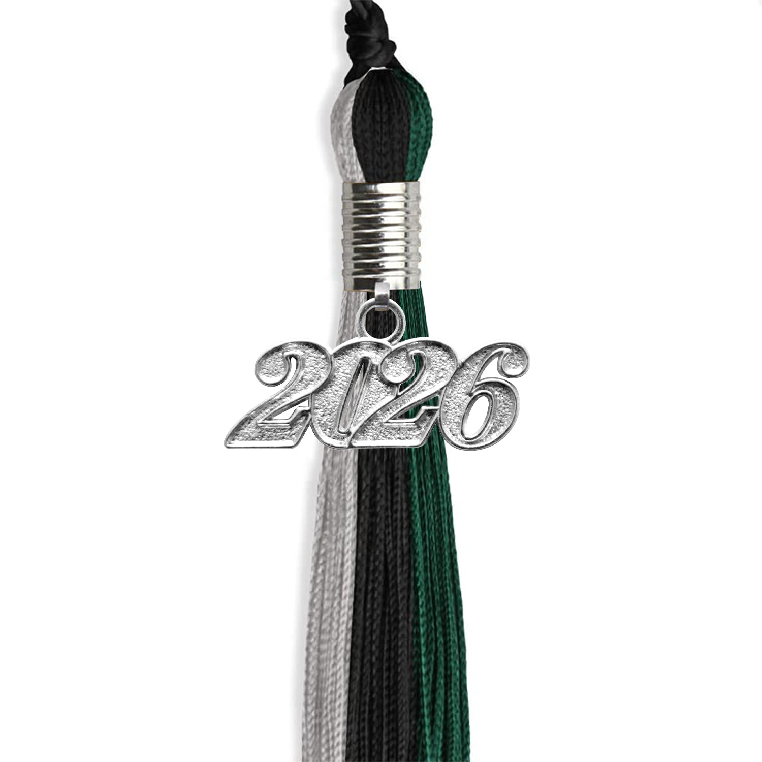 Black/Teal/Grey Graduation Tassel with Silver Date Drop - Endea Graduation