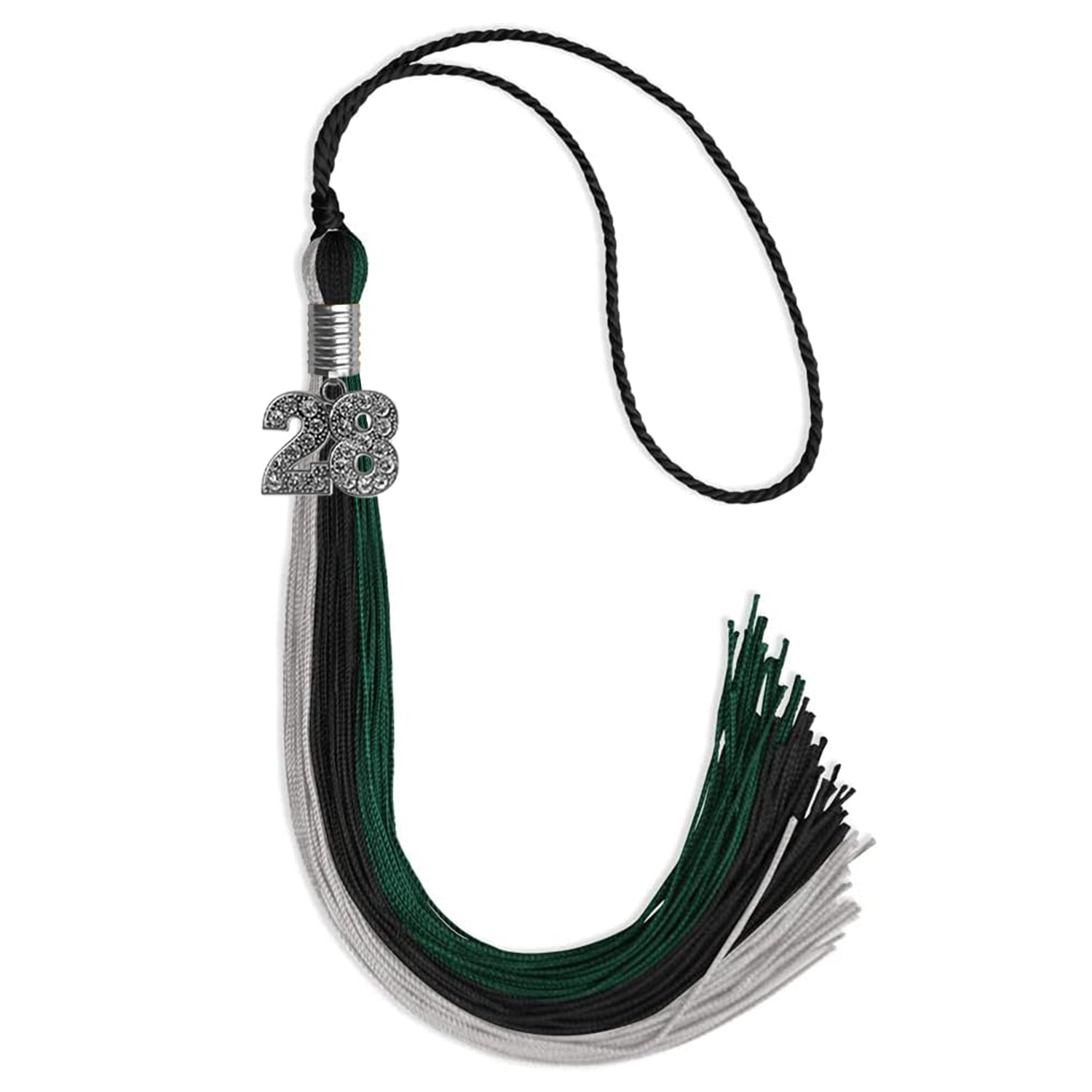 Black/Teal/Grey Graduation Tassel with Silver Date Drop - Endea Graduation