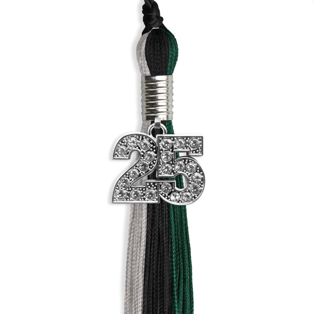 Black/Teal/Grey Graduation Tassel with Silver Date Drop - Endea Graduation