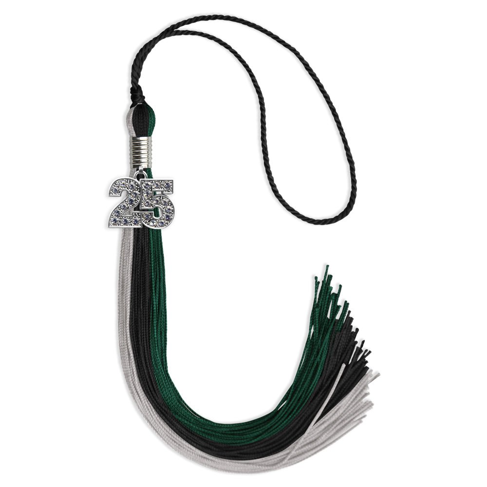 Black/Teal/Grey Graduation Tassel with Silver Date Drop - Endea Graduation