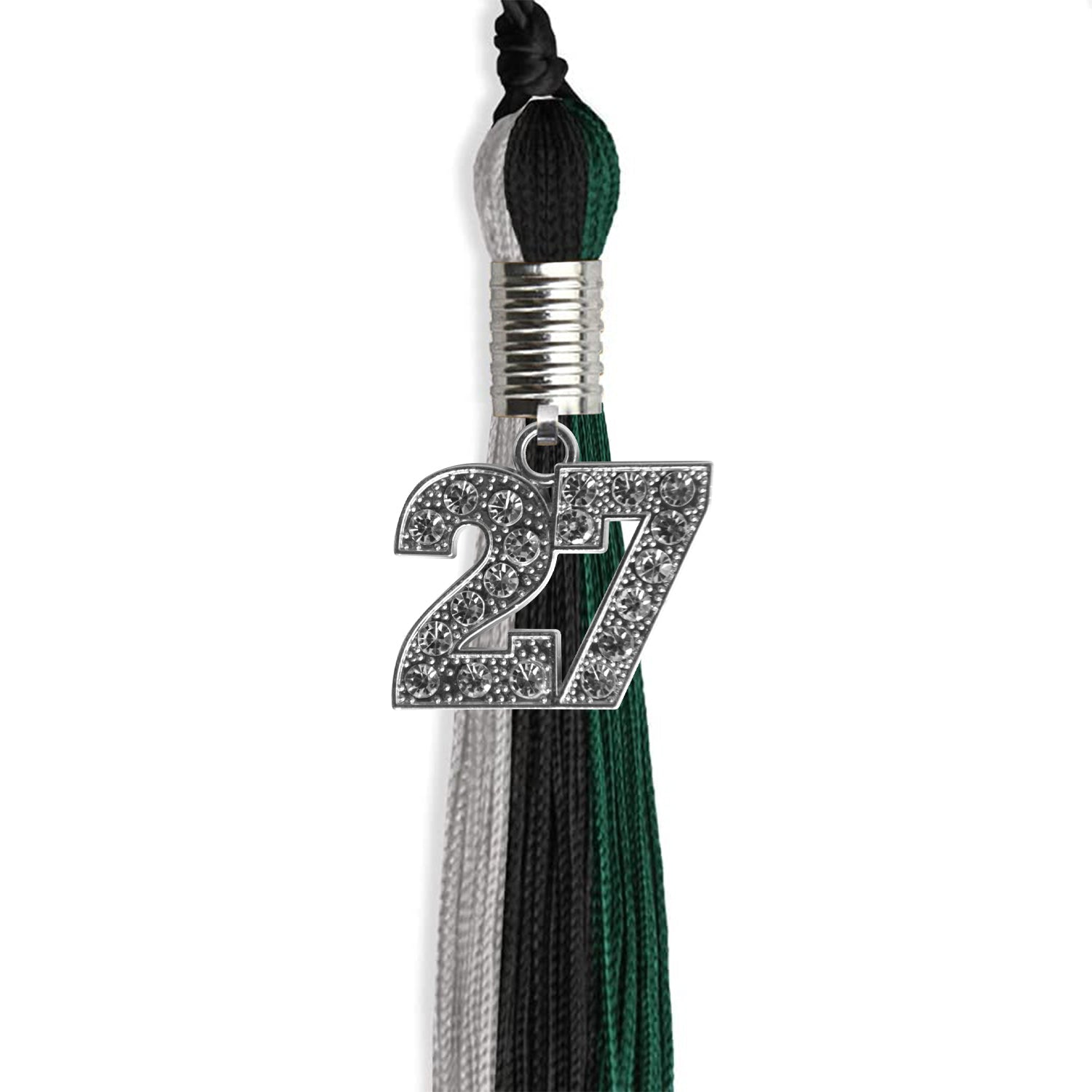 Black/Teal/Grey Graduation Tassel with Silver Date Drop - Endea Graduation