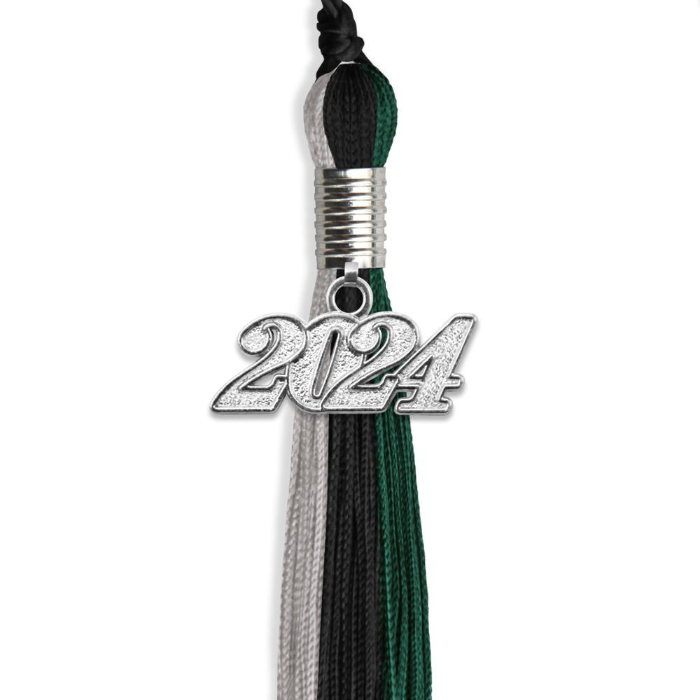 Black/Teal/Grey Graduation Tassel with Silver Date Drop - Endea Graduation