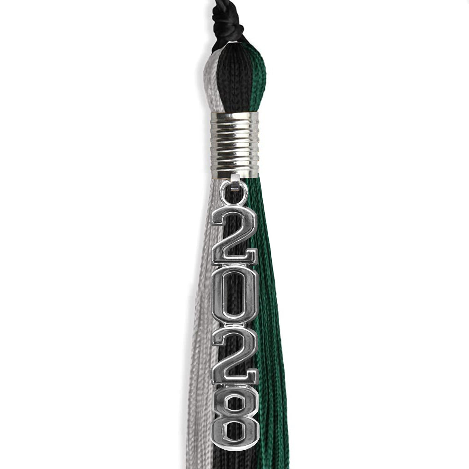 Black/Teal/Grey Graduation Tassel with Silver Stacked Date Drop - Endea Graduation