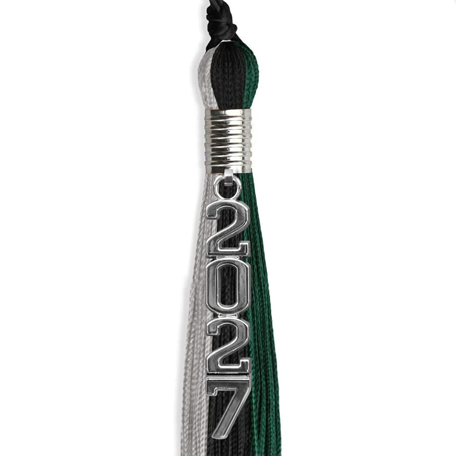 Black/Teal/Grey Graduation Tassel with Silver Stacked Date Drop - Endea Graduation