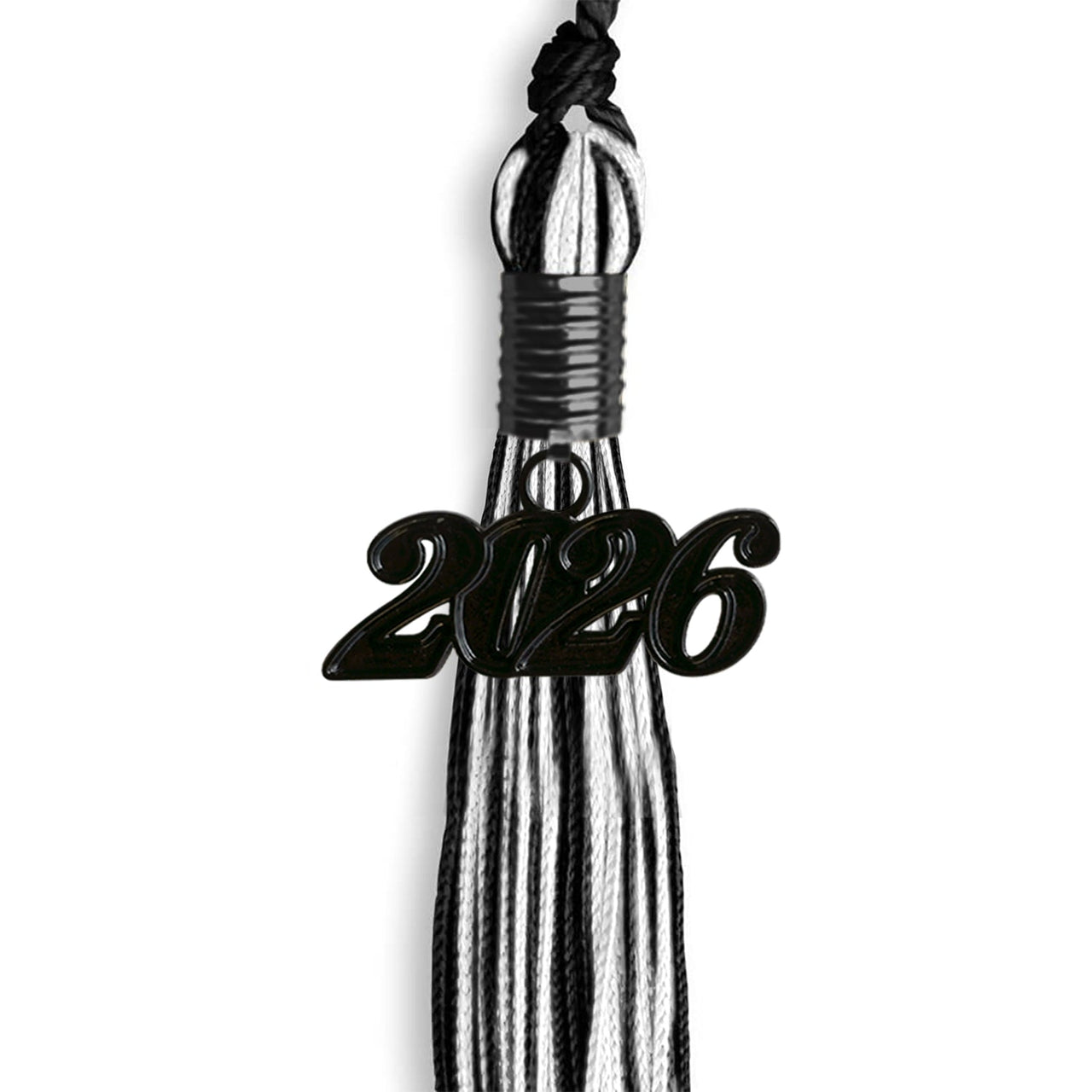 Black/White Mixed Color Graduation Tassel with Black Date Drop - Endea Graduation