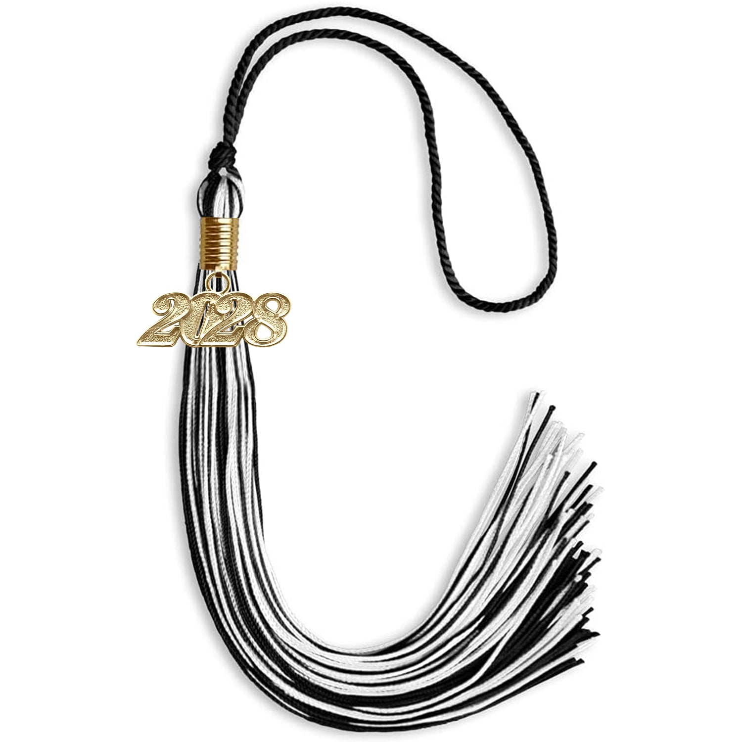 Black/White Mixed Color Graduation Tassel with Gold Date Drop - Endea Graduation